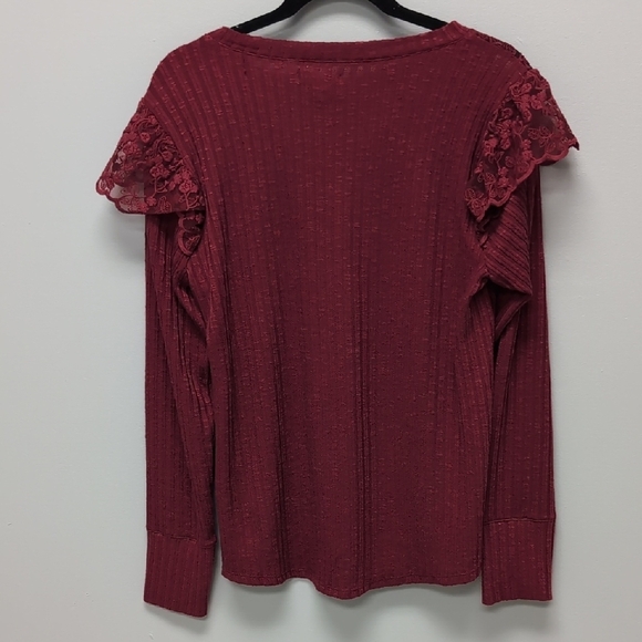 Maurices Red Ribbed Lace Ruffled Long Sleeve Shirt. Size Large. NWT - Picture 5 of 5